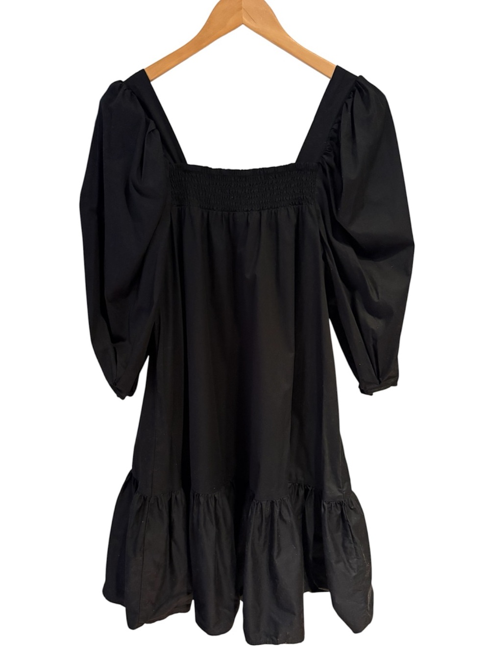 H&M Black 100% Cotton Puff Sleeve Smocked Mini Dress - Size XS